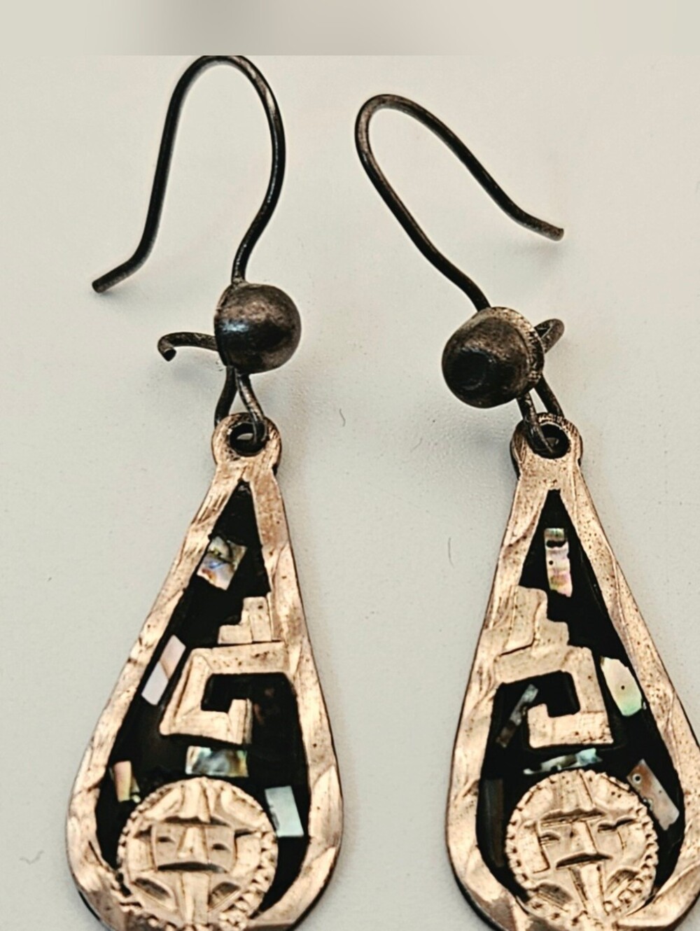Vintage Mexican Silver 925 Earrings Abalone Inlay Dangle